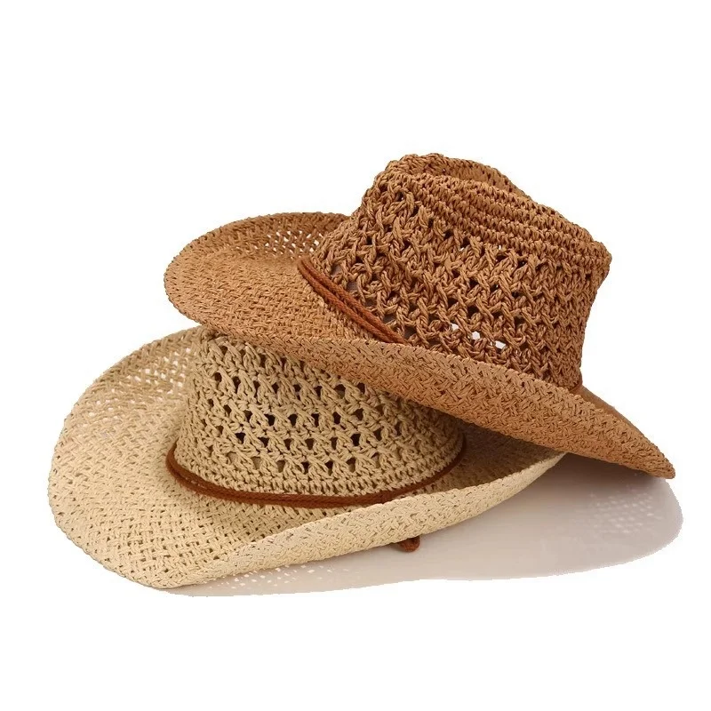 Men's Outdoor Straw Hat, Summer Beach Hat, Western Cowboy Hat, Men's Sun Protection Hat with Wide Brim