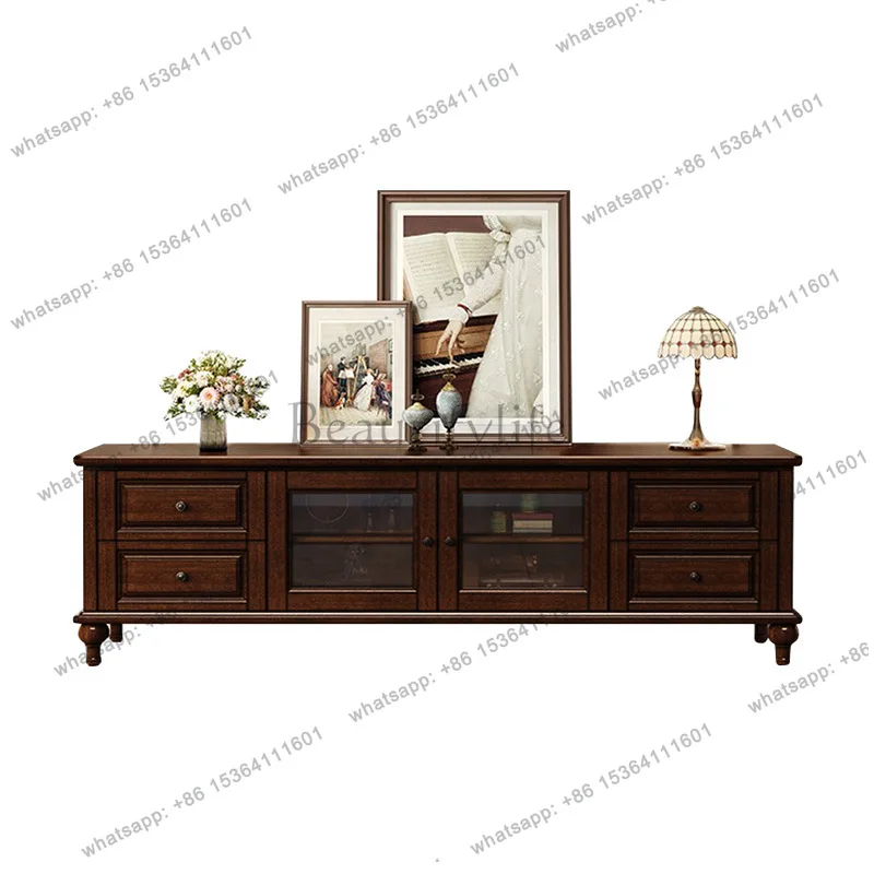 

LX mahogany core wood American retro country TV cabinet all solid wood storage locker