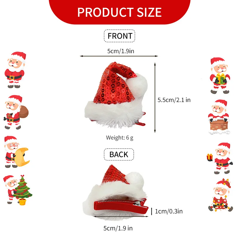 Bulk 36pcs Christmas Xmas Mini Glitter Santa Cap Hair Clips Cute Duckbill Barrettes Holiday Hair Accessories for Parties