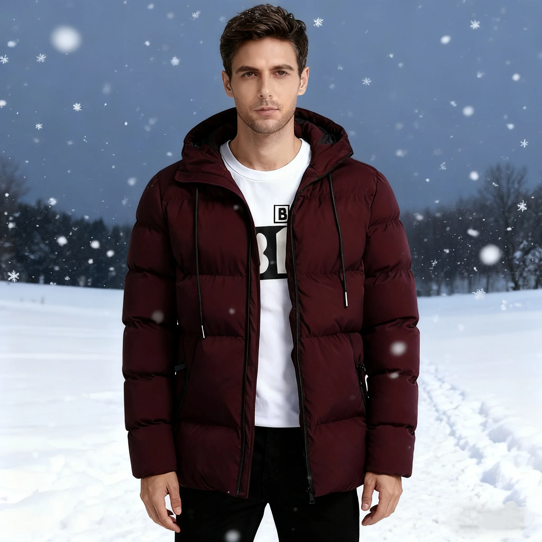 

NewVersionMen'sThickDownHoodedJacketCasualWarmBusinessWearWinterFashionTrendVersatileWindproof MenCoatPortable Slim Down Parkas