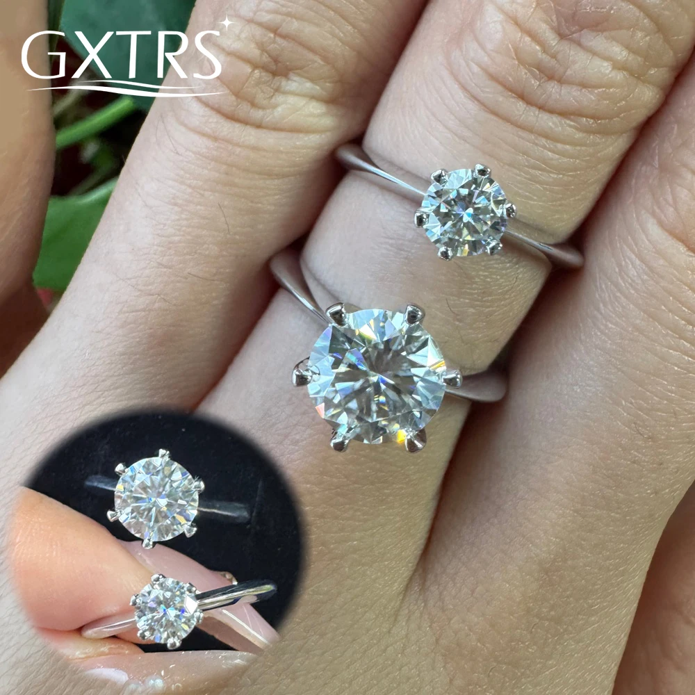 

GXTRS 0.5-5CT Real Moissanite Ring For Women S925 Silver Sparkling Lab Diamond Engagement Wedding Band Classic Fine Jewelry Gift