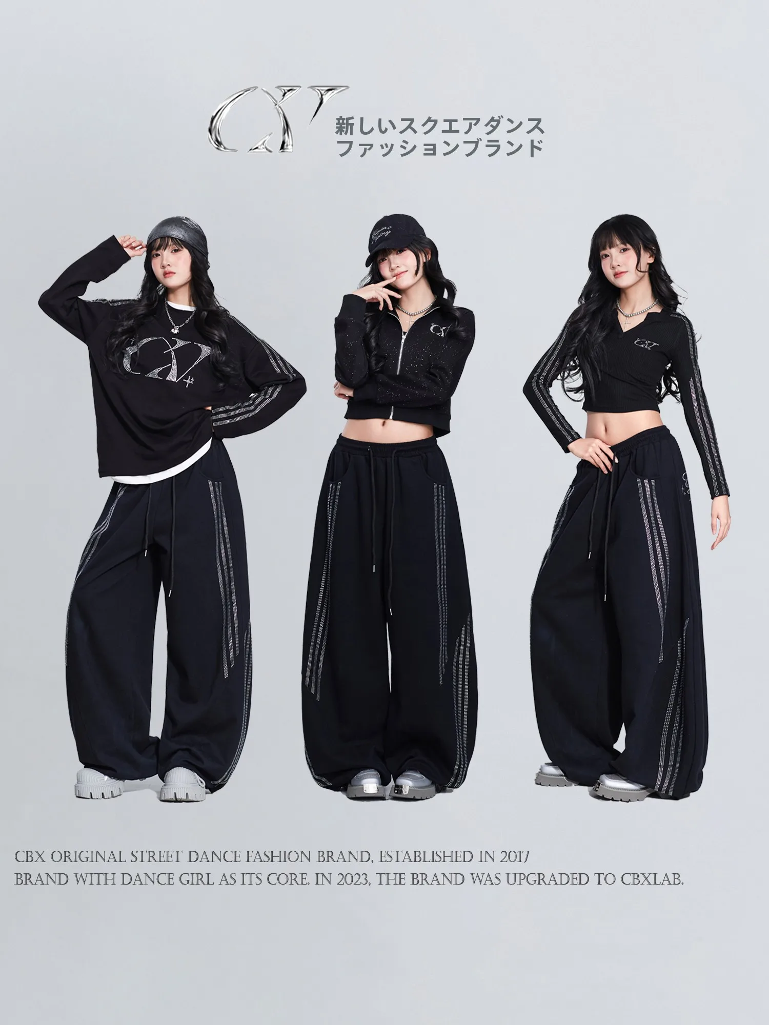 

Sexy Bla Sparkle Series Long Sve Loose Square Dance Top with Slimming Effect And Trendy Jazz Sle Women's Faion Set