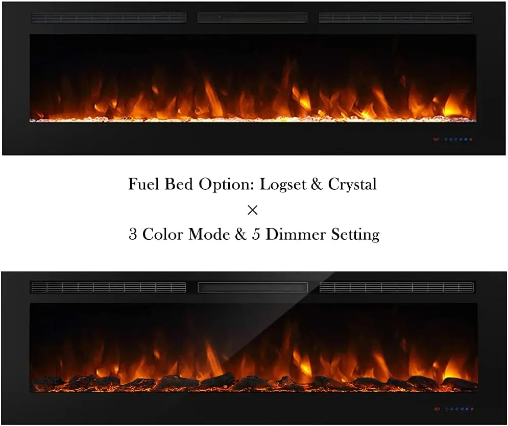 Luxstar lareira elétrica doméstica decorativa de 72 polegadas com lareira elétrica de calor com chamas multicoloridas e cristais