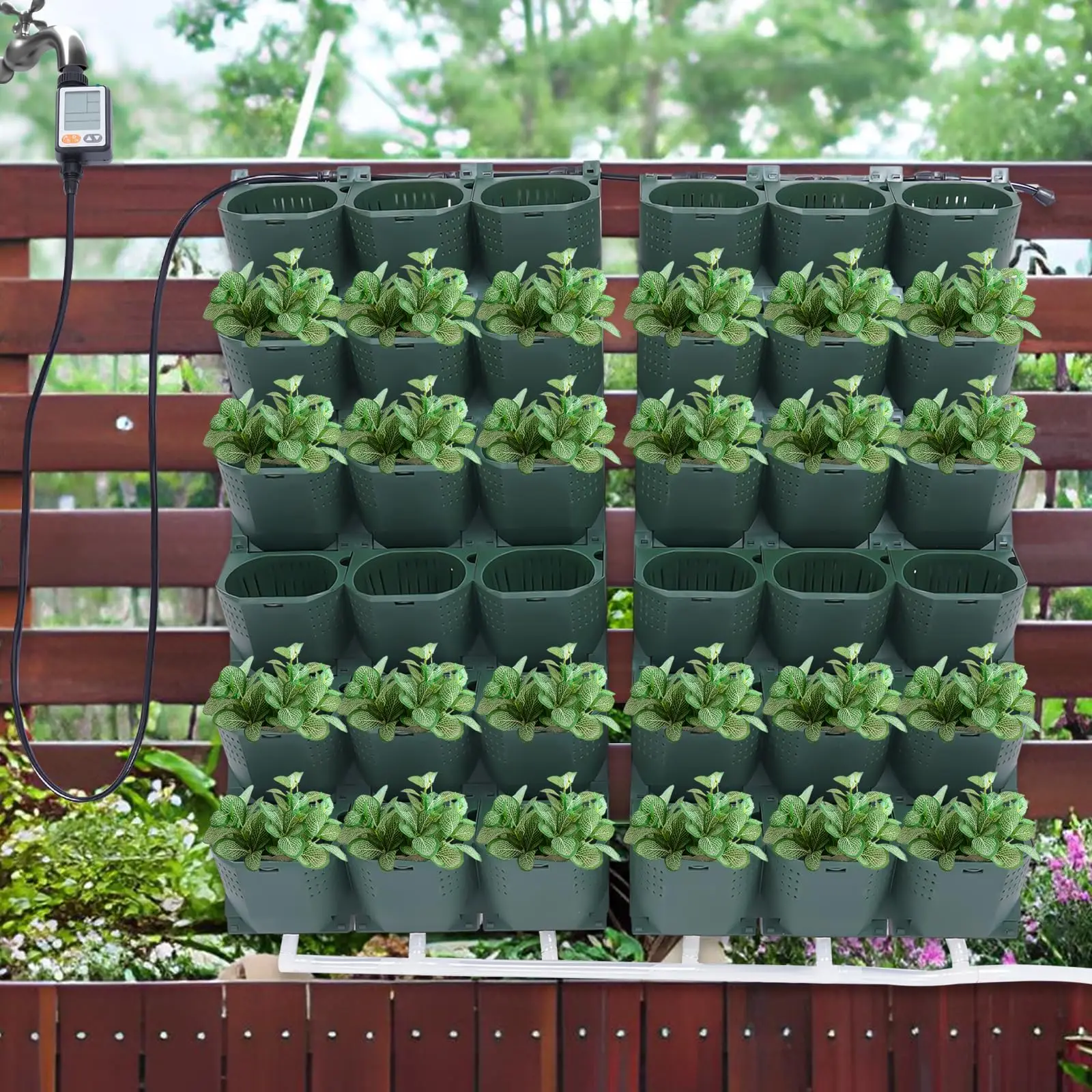 Sistema de cultivo de jardín, maceteros verticales de pared con autorriego, bolsas de cultivo para colgar al aire libre, 36 bolsillos, para decoración del balcón del hogar