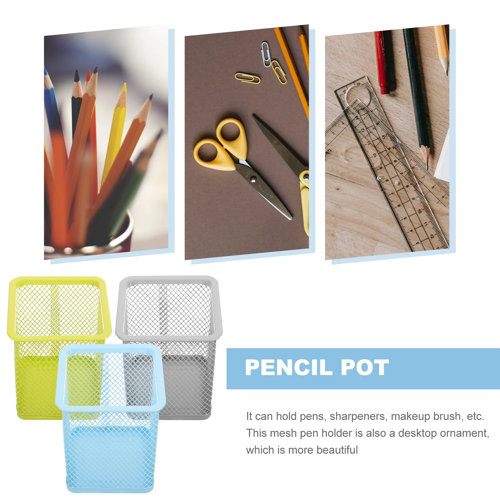 

3Pcs Metal Pen Holder Mesh Pencil Pot Desktop Organizer for Office School Brush Container Pen Holder for Desk Metal Pencil Cup