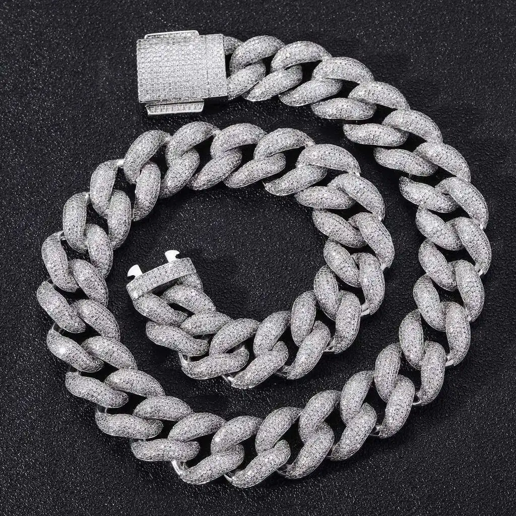 

Hip Hop Men's Cuban Link Chain 18mm 925 Sterling Silver Iced Out Miami Vvs Moissanite Cuban Link Chain