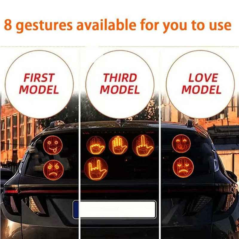 Road Mate Hand, 4 Emojis And 4 Gestures Finger Flicker Car Hand Light With Remote, Funny Road Rage LED Sign For Car