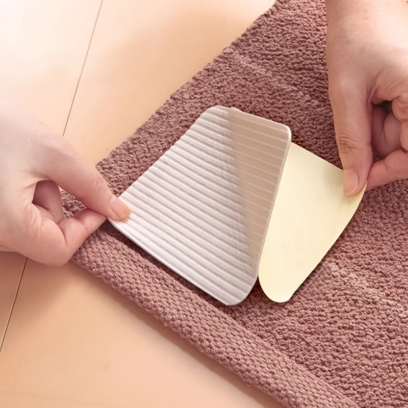 4pcs Rug Pad Gripper, Reusable Carpet Grippers with PU Gel Non-Slip Rug Pads, Washable Rug Anti-Curling Tape