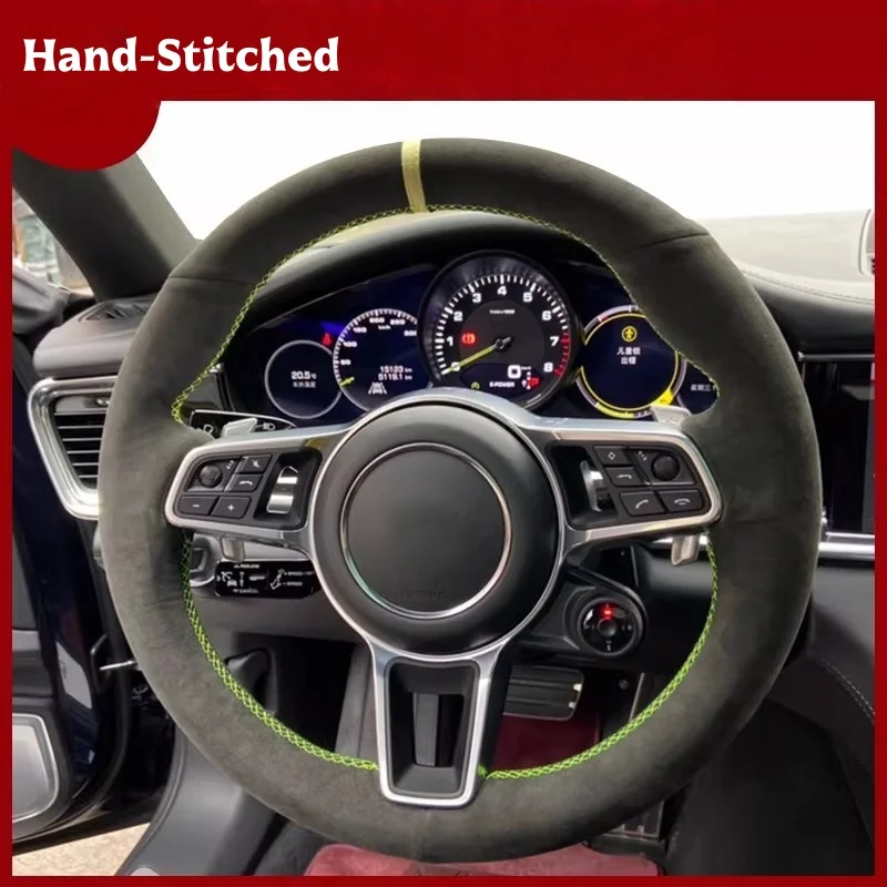 

Custom Hand-Stitched Genuine Leather Suede Macan Panamera 911 996 997 959 Cayman Car Steering Wheel Cover For Porsche Cayenne