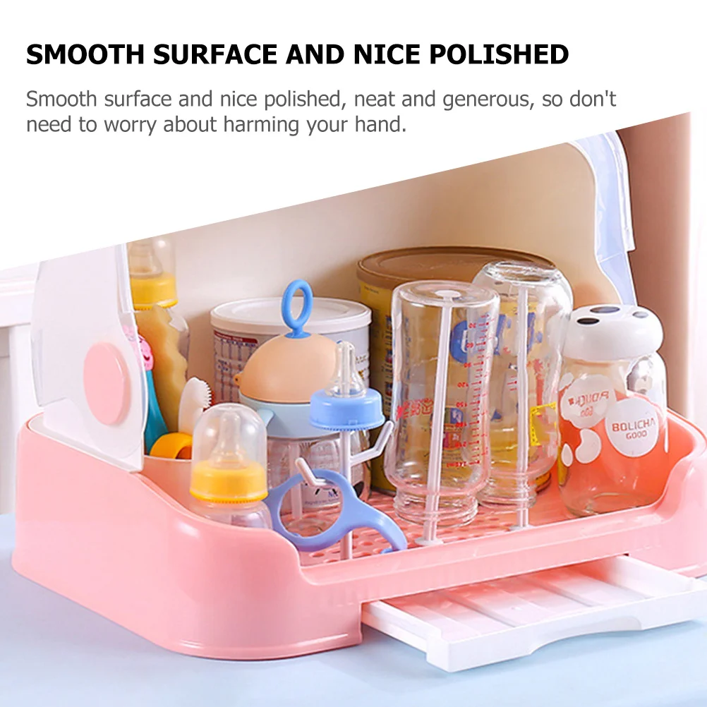 

Water Cup Storage Box with Lid and Drain Tray for Kitchen Organization Drying Rack for Baby Bottles Cups Plates Space Saving