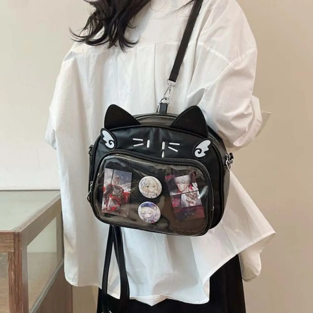 Zipper Bag Kawaii Cat Itabag PU Idol Merchandise Storage Transparent Pocket Small Item Bag Cotton Bag Fashion Backpacks