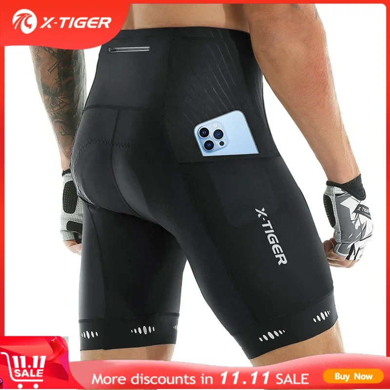 X-TIGER Cycling Shorts Anti-Slip Leg 5D Padded Bike Shorts with Pockets Breathable Biking Bicycle Motorcycle Half Pants Tights