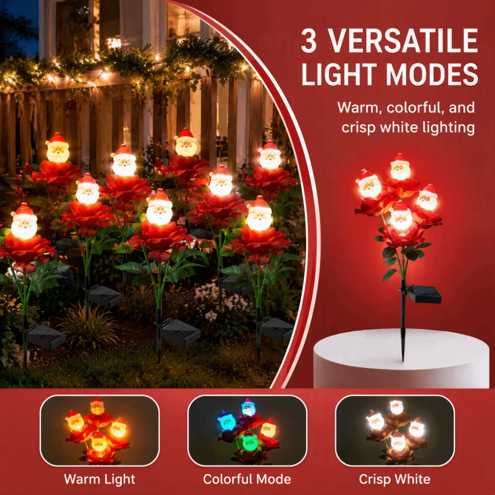 Solar Powered Solar Christmas Lights LED Waterproof Garden Stake Lights Snowman Design Rose Design Christmas Decorative Lights