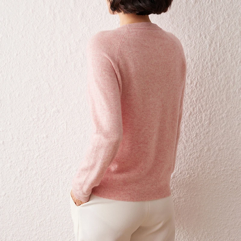 المرأة سترة الخريف/الشتاء جديد 100% الكشمير الخالص هوديي عادية بلون محبوك القمم فضفاضة الجولة الرقبة بلوزة الأساسية