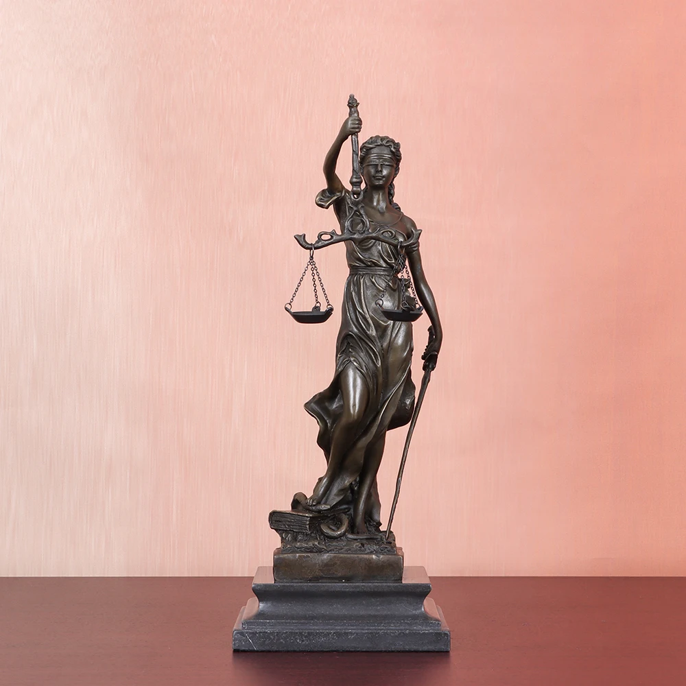 Bronze Sculpture Blind Lady Justice Themis Justitia Statue Greek Mythology Goddess Art Classy Lawyer Gift Home Decor