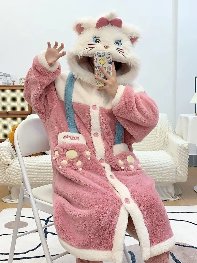 MINISO Adult Marie Cat Cosplay Costume Robes Kigurumi Onesie Anime Nightgown Halloween Cartoon Pajamas