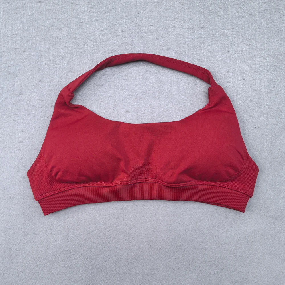 Sports Bra for Women Seamless Halter Neck Strap Bra Sexy Open Back Padded Yoga Top Bra Medium Support Gym Crop Top image 2