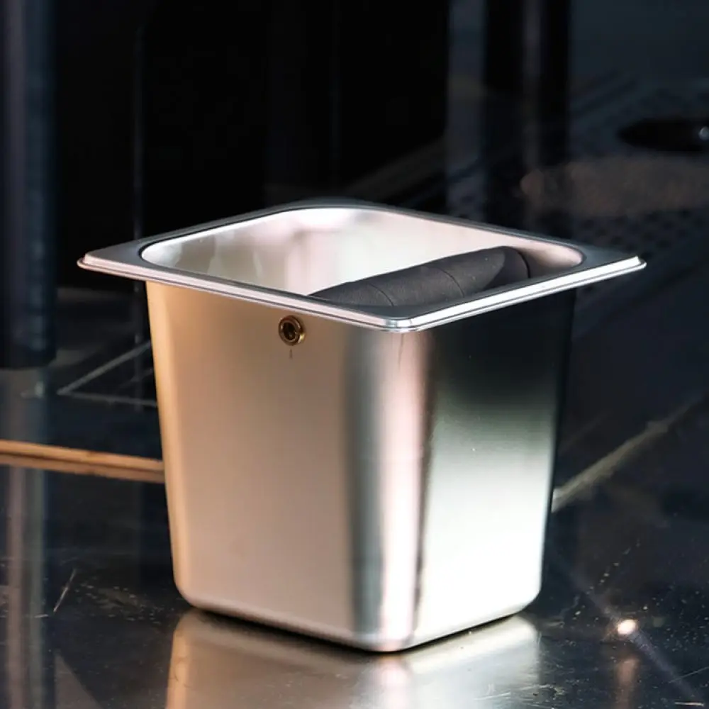 Modern Coffee Grounds Bin Stainless Steel Wood Base Anti Slip Knock Box Espresso Waste Container For Home Office