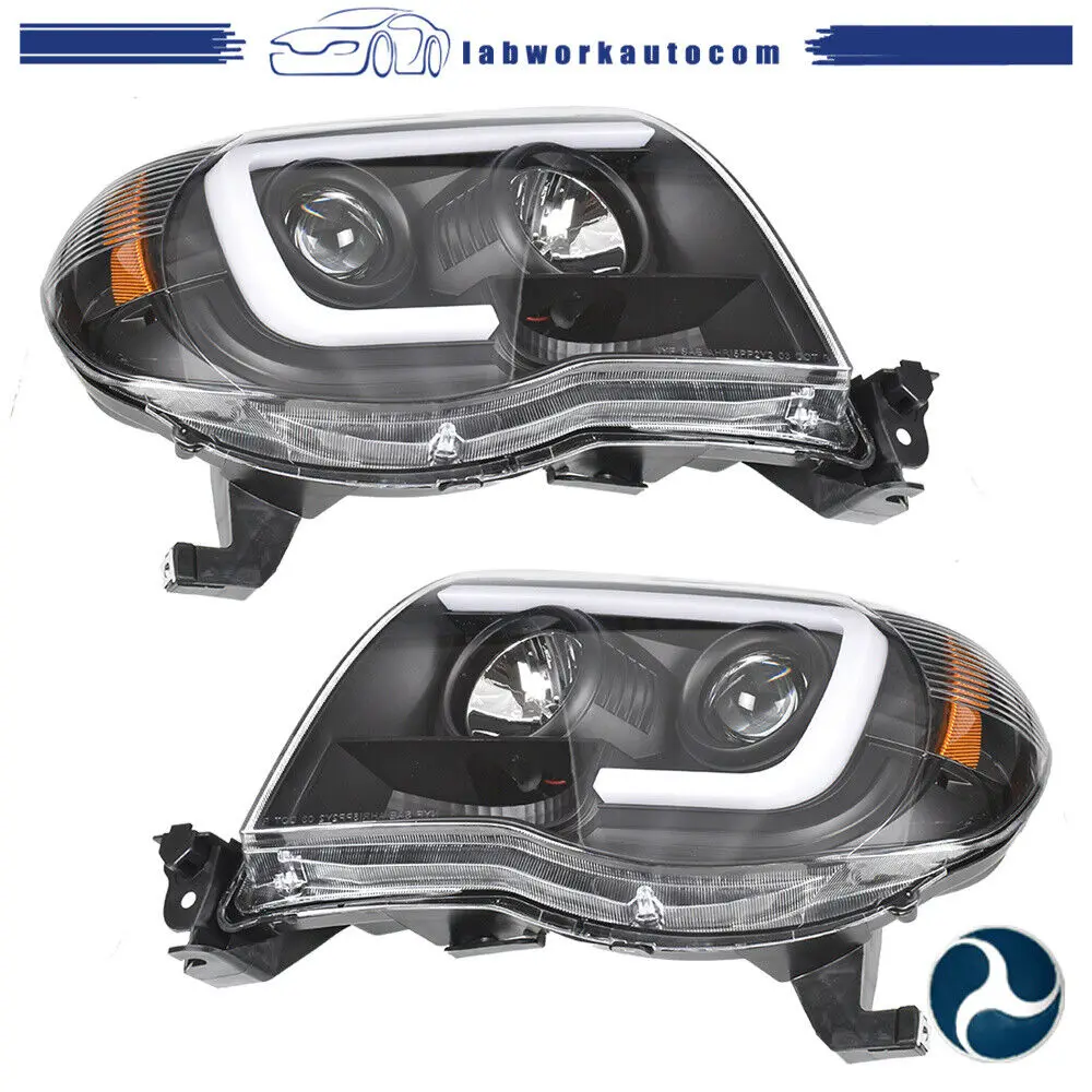 Tube Black Projector Headlights Passenger&Driver For Toyota Tacoma 2005-2011 LED