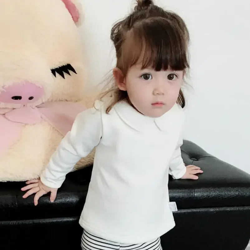 2024 Spring Girls White Shirts Cotton Long Sleeve Peter pan Collar Child T-shirt Kids T shirts Baby Clothes Blouse Tops JW7127