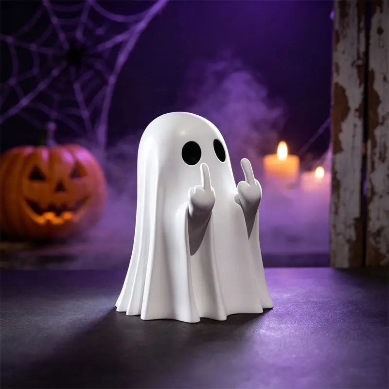 Cute Middle Finger Ghost Statue, Small Halloween Home Decoration, Centerpiece for the Coffee Table, Cute Scary Character