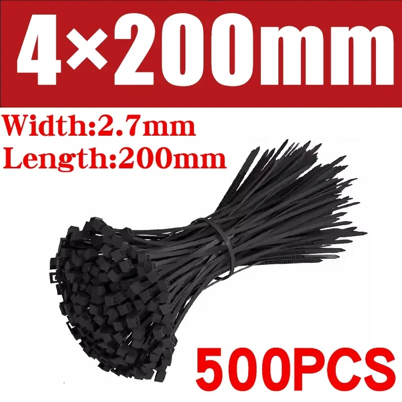 500/1000pcs selbstsicher nde Kunststoff-Nylon binder schwarze Reiß verschluss bänder Riemen Nylon-Kabelbinder-Set Befestigungs ring Schlaufe Draht wickel