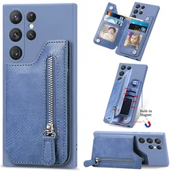 Back Cover For Samsung Galaxy S25 Ultra 5G Zipper Wallet Leather Funda For Galaxy S25 S24 S23 S22 Plus S23 S 24 FE Magnet Etui