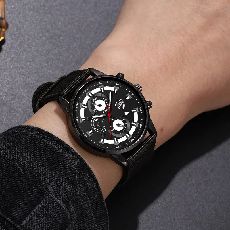 2PCS Fashion Men Quartz Wristwatches Wallet Watch Set For Men Business Luxury Casual Round Pointer Calendar Watch