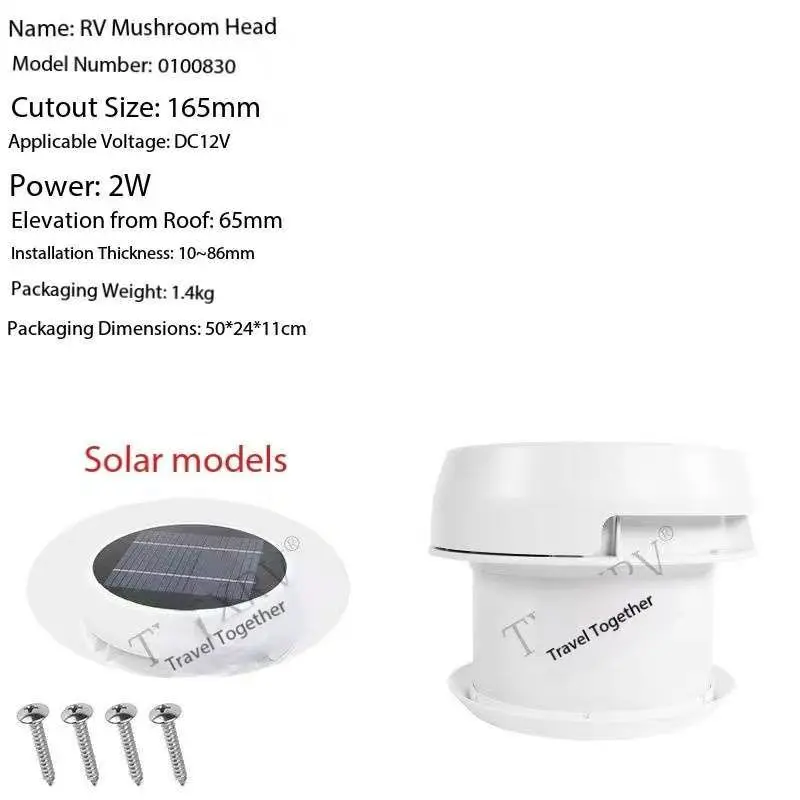 TYTXRV RV Accessories DC 12V 2W White Mushroom Head Exhaust Fan with Solar Powered Roof Vent for Homes Trailer Travel Caravan