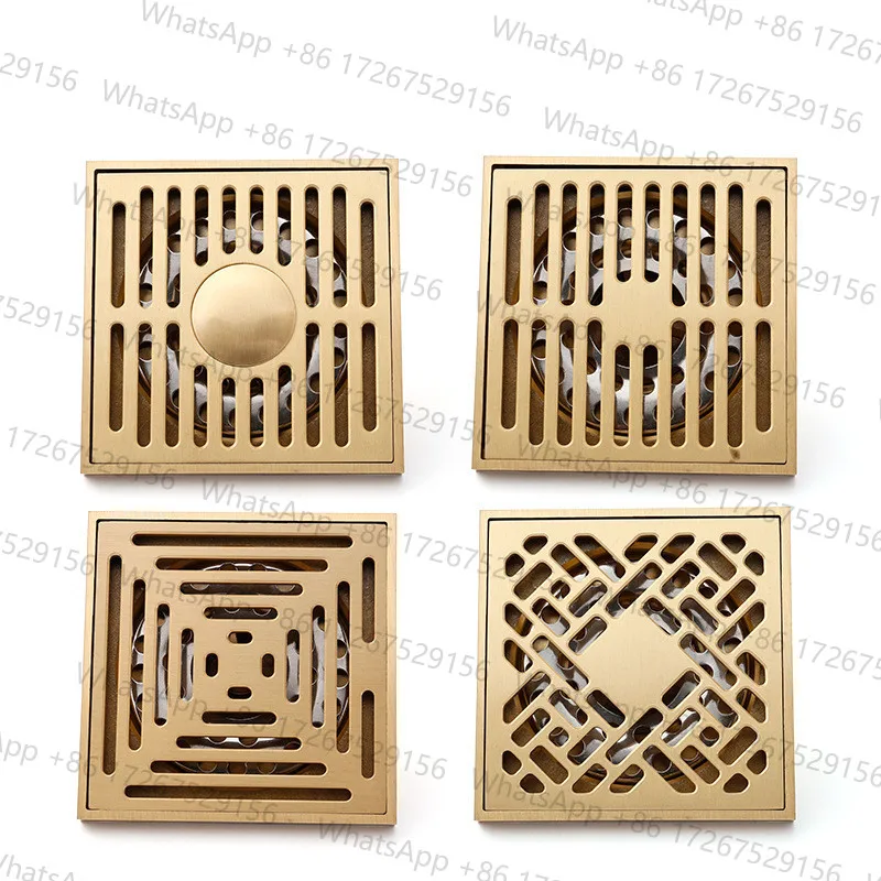 Pure Copper Floor Drain Deodorant Bathroom Drainage Large Displacement Floor Drain 10x10cm Bathroom Drainage Accessories Variety