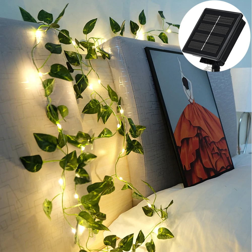 Luces de hadas de 5M, 50 luces LED solares, girasol, hoja de arce, guirnalda impermeable para exteriores, lámpara Solar de Navidad para decoración de jardín