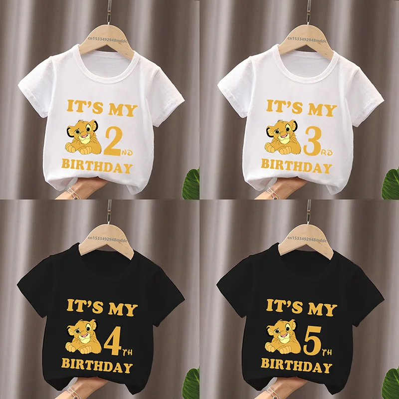 Es ist mein 1 2 3 4 5 6 7 8 9 Jahre Geburtstag Jungen Mädchen T-Shirt König Löwe niedlichen Simba Cartoon Kinder Kleidung Baby Kinder T-Shirts