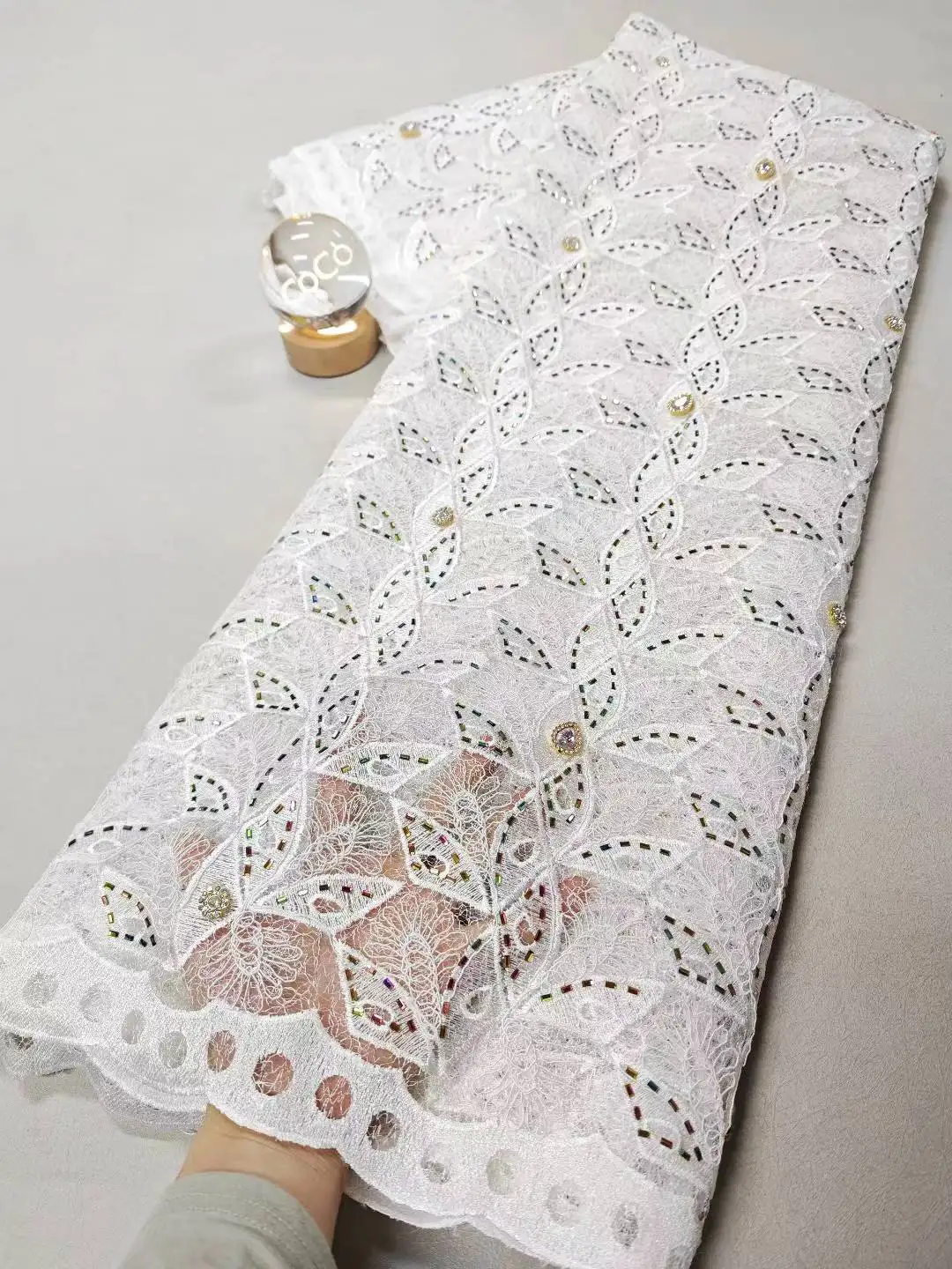 

2025 High-Quality Nigerian Tulle Lace Fabric for Wedding Dress Embroidery Sequins Party Guipure Chiffon Sewing 5Yard XL138