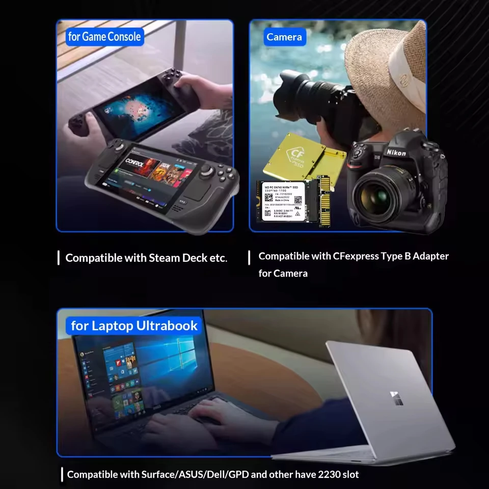 محرك أقراص الحالة الصلبة Western Digital WD SN740 2TB 1TB SSD M.2 2230 Gen4 PCIe 4.0 X4 NVMe لسطح البخار Microsoft Surface ProX