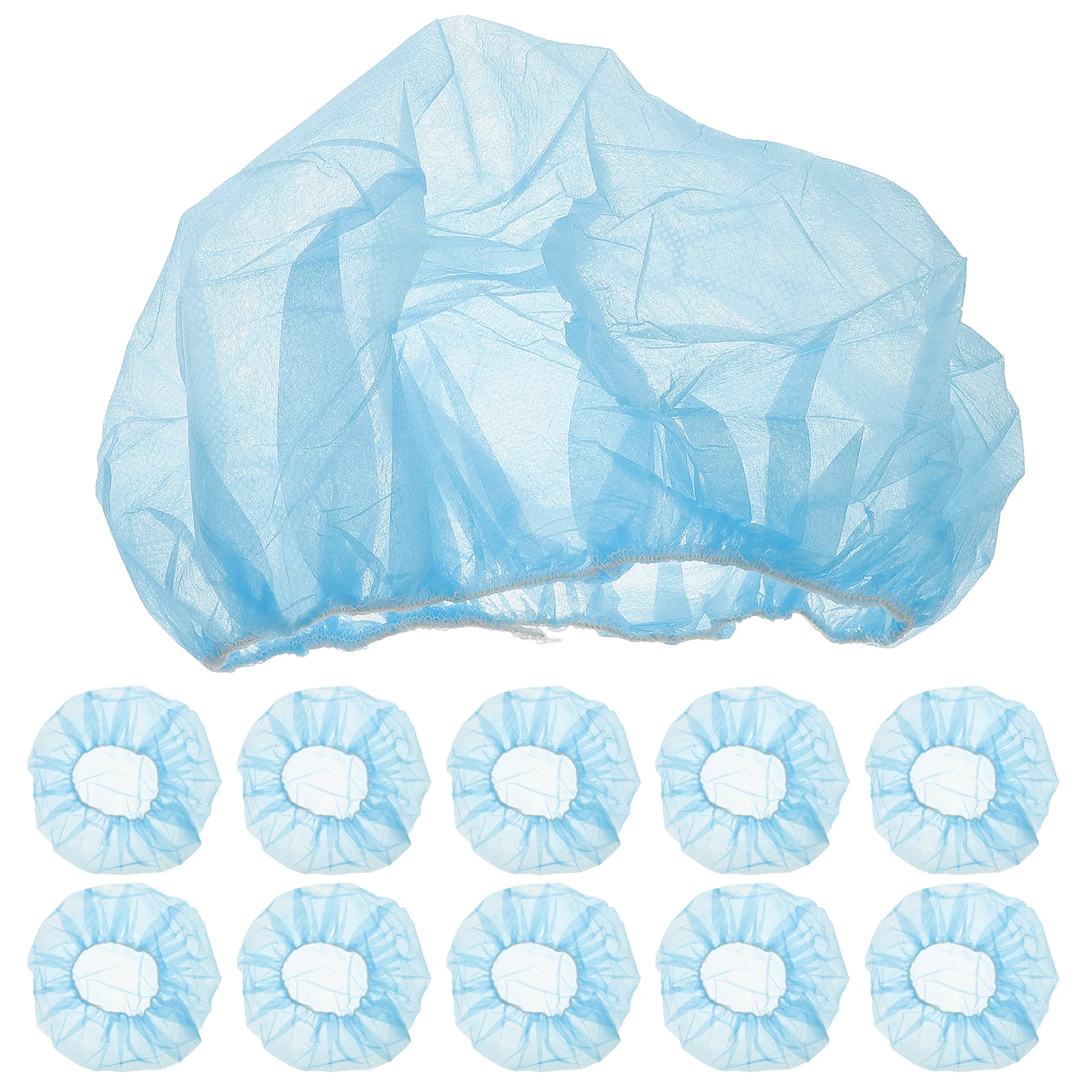 

100pcs 21 Inch Breathable Mushroom Caps Elastic Blue Hats for Kitchen Workshop Food Service Non Woven Hair Nets