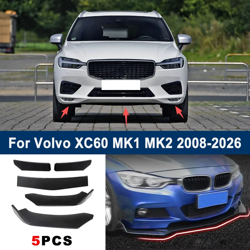 

5Pcs Adjustable Sectional Front Bumper Lip Spoiler Splitter For Volvo XC60 MK1 MK2 2008-2026 Car Exterior Modification Parts