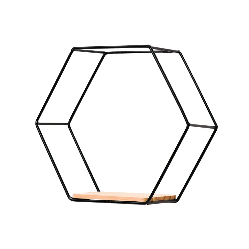 Simple hexagonal shelf, living room wall mounted exhibition booth, iron art wall decoration rack