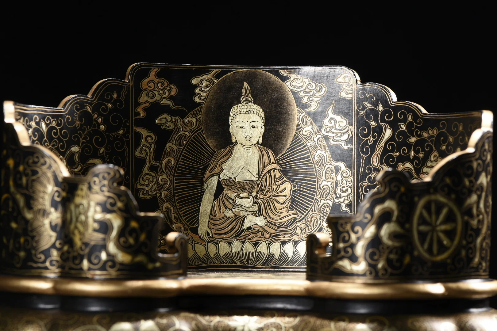 Old Wood Lacquerware Outline in gold Prajnaparamita Heart Sutra Buddha Seat Buddha base Buddhist Niche Worship Hall Town house