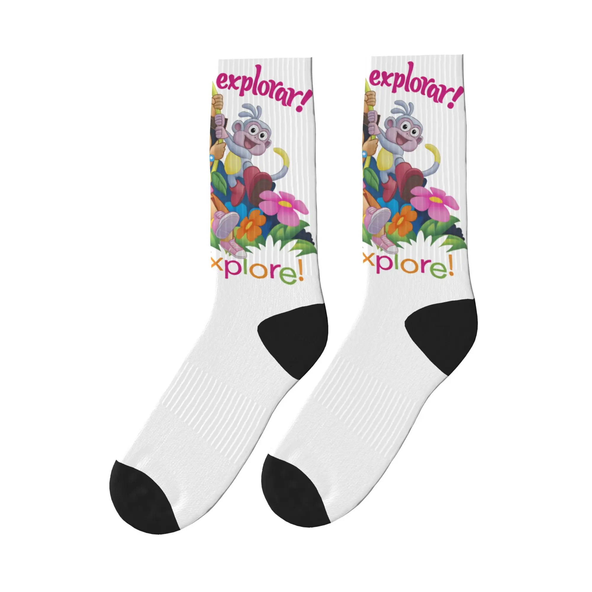 

D-Doras The Explorers Stockings Vintage Socks Women Men Soft Breathable Socks Autumn Running Sports Printed Non Skid Socks