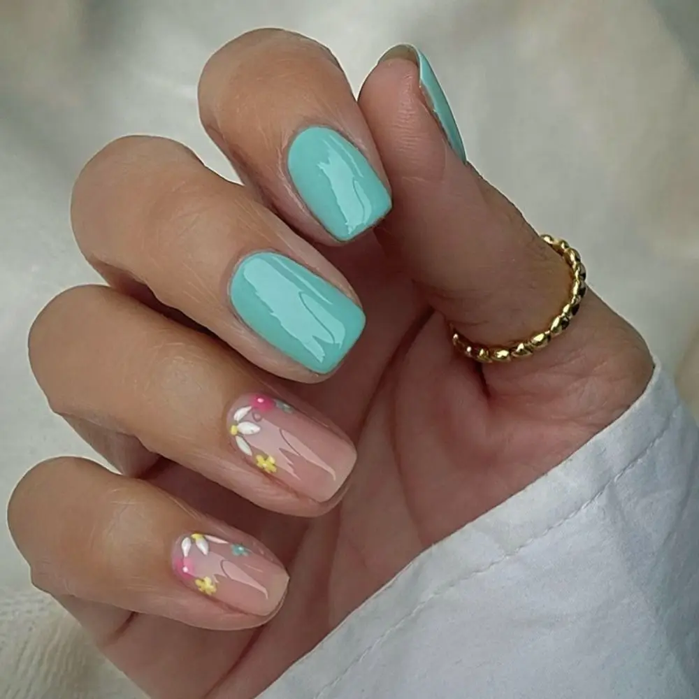 Long Square False Nails Fashion Rainbow Stripes White Lips Starbursts Fake Nials Detachable French Nail Tips DIY