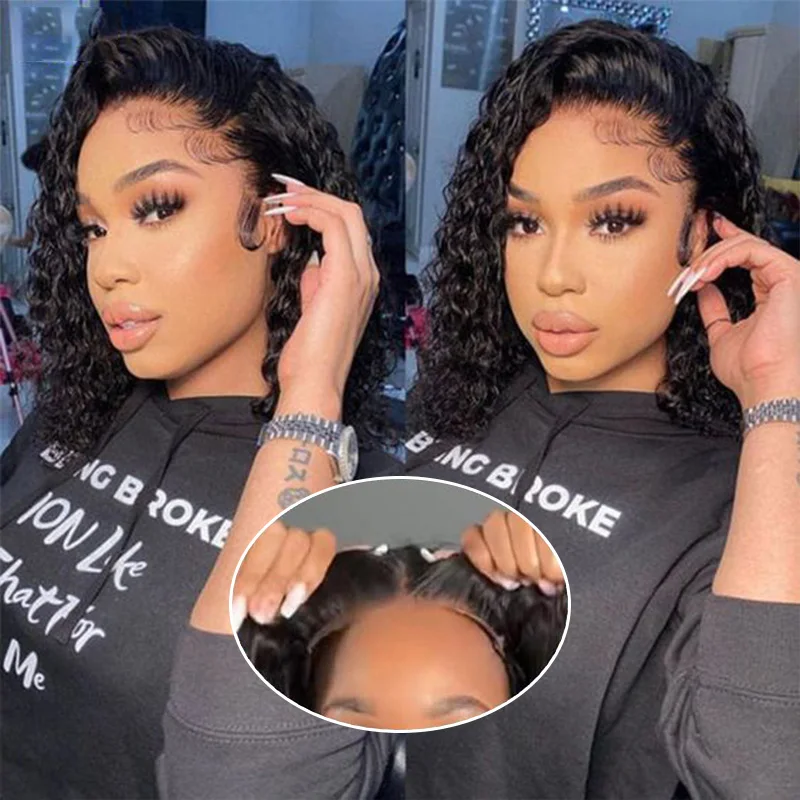 

Deep wave bob 5x5 hd lace frontal human hair wig on sale 100% brazilian transparent glueless preplucked curly wigs ready to wear