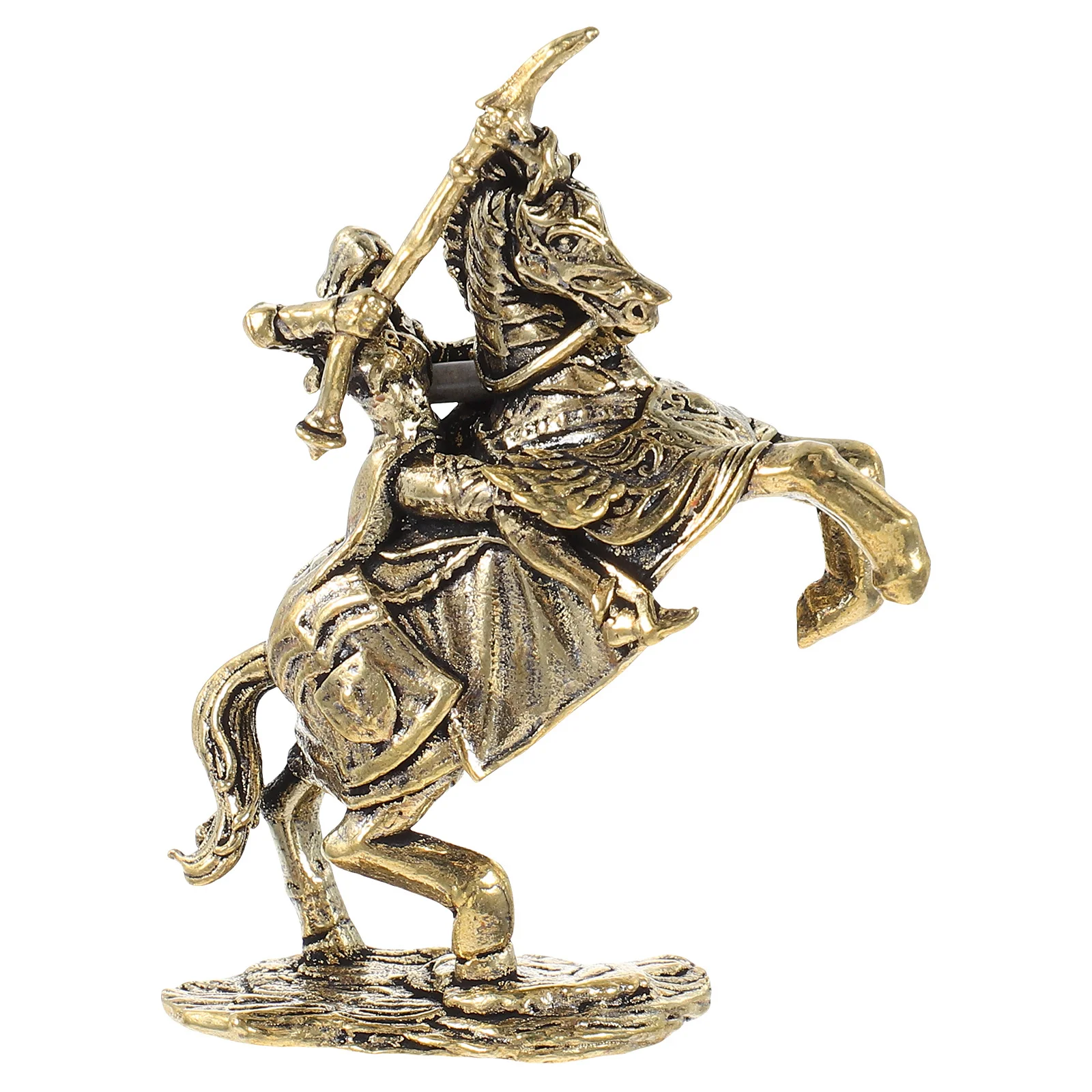 

Knight Riding Horse Statue Vintage Brass Warrior Sculpture Small Desktop For Living Room Bookshelf Brass
