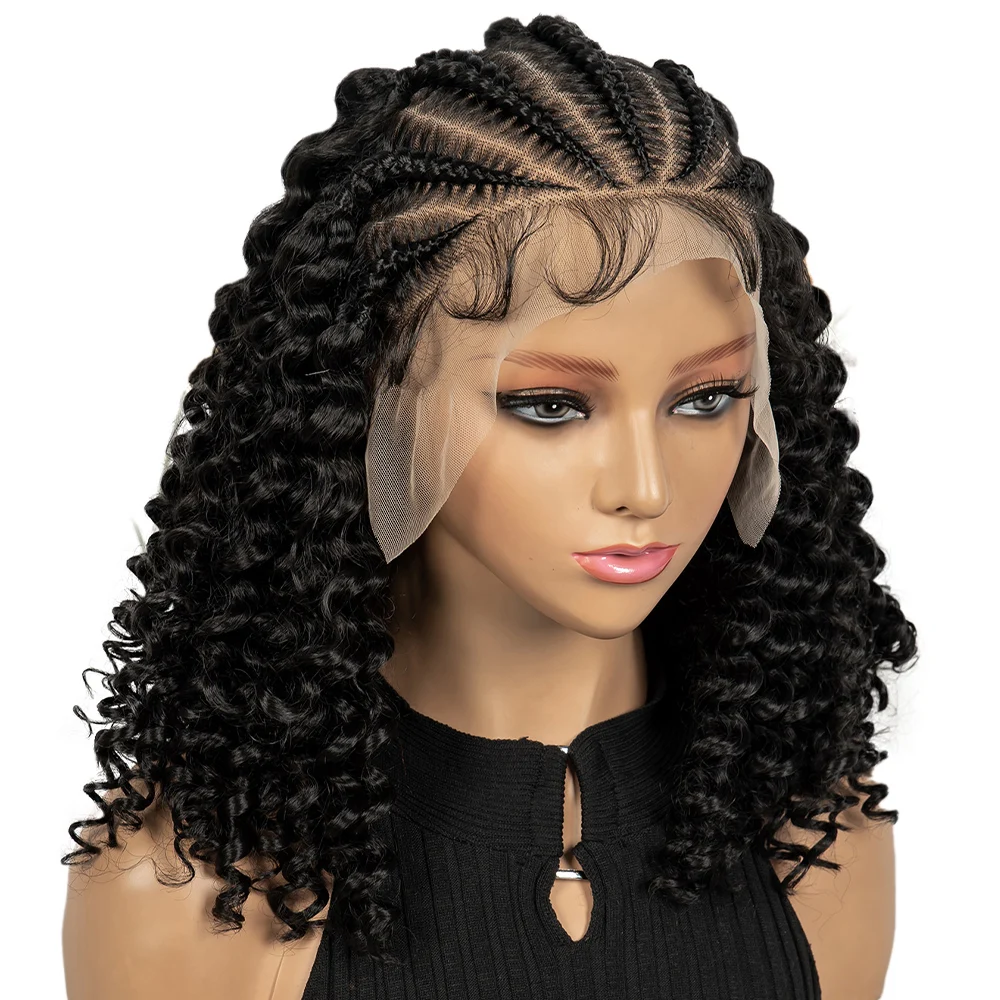 

Синтетический кудрявый плетеный парик с эффектом водной волны, парик-косички 13x6 с кружевной основой, с разделительной прядью, кудрявыми волосами и прядями baby hair для чернокожих женщин