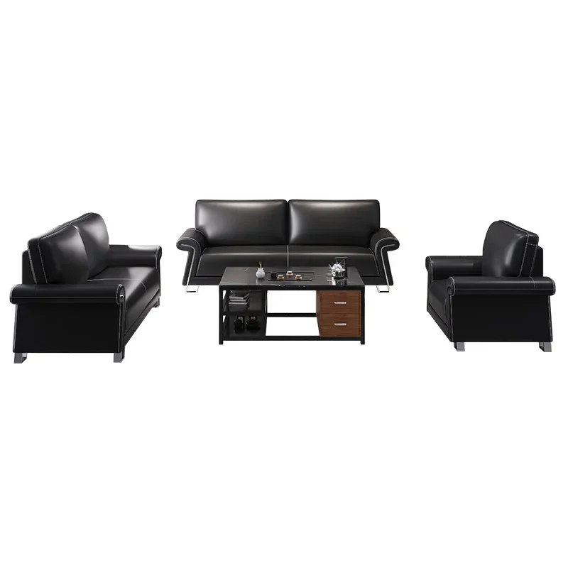 Business office sofa tea table combination simple three-person reception area leather sofa office reception negotiation