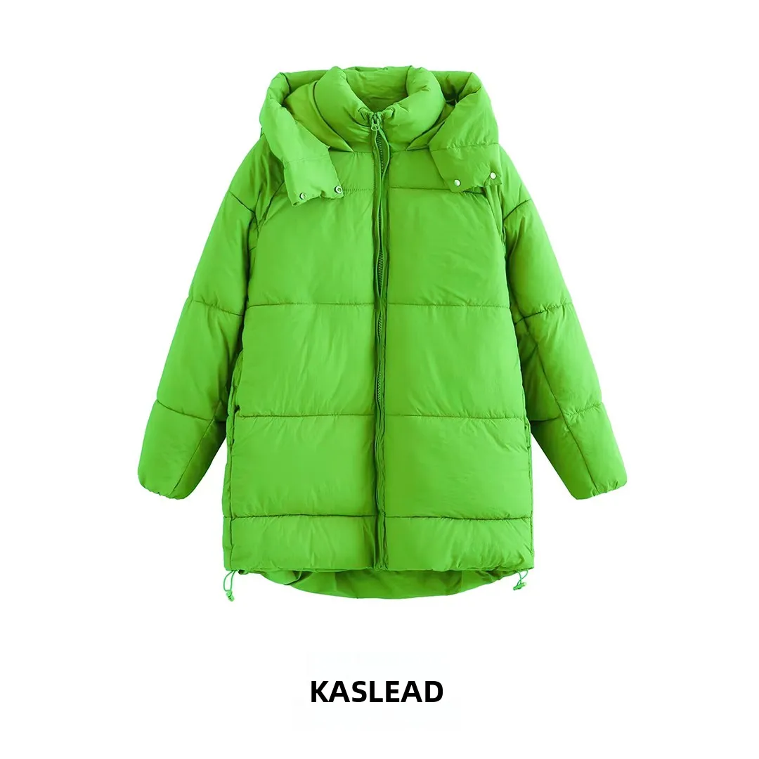 

KASLEAD Новая женская модная уличная куртка с капюшоном, свободного кроя, средней длины, из хлопка, универсальная верхняя одежда для женщин