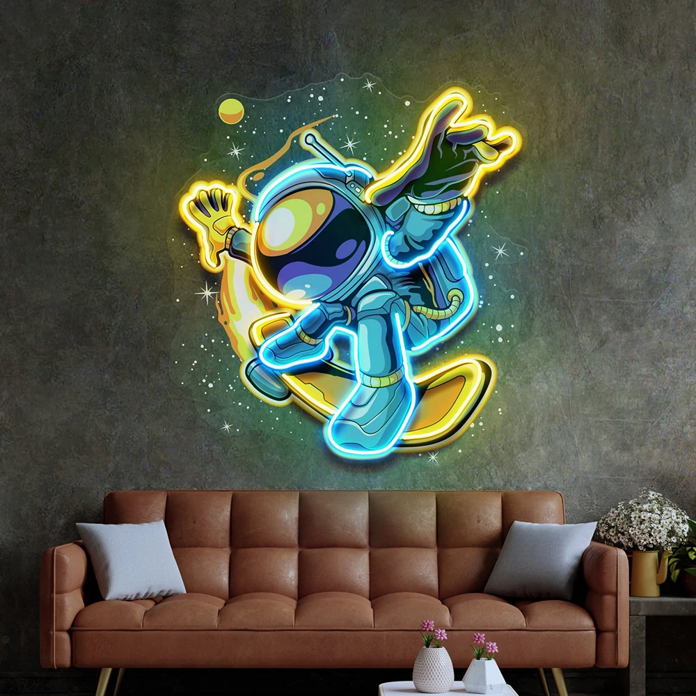 Astronaut Skateboarding LED Neon Sign Light for Bedroom Kids Room Wall Decor Neon Lights Personalized Custom Spaceman Neon Signs