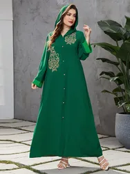 Plus Size Dresses Abaya Dubai Embroidery Muslim Women Long Dress Silky Kimono Hooded Robe Oversize Clothes Islam Kaftan Djellaba