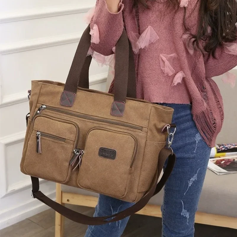 

Business Briefcase Canvas Laptop Bag for Work Daily Use Large Capacity Minimalist Stylish Casual Single Shoulder Crossbody Bag