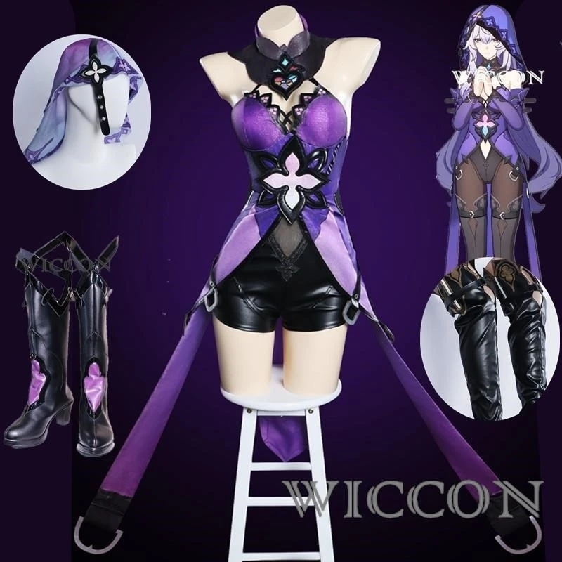 

Костюм для косплея из игры Honkai: Black Swan, парик, фиолетовое платье, униформа, головной убор, для Хэллоуина и вечеринок, для женщин