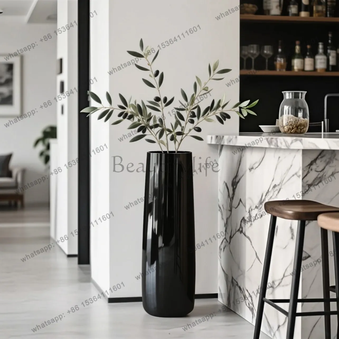 Premium large floor-to-ceiling vase glass transparent high flower arrangement extra large light luxury living room ornament